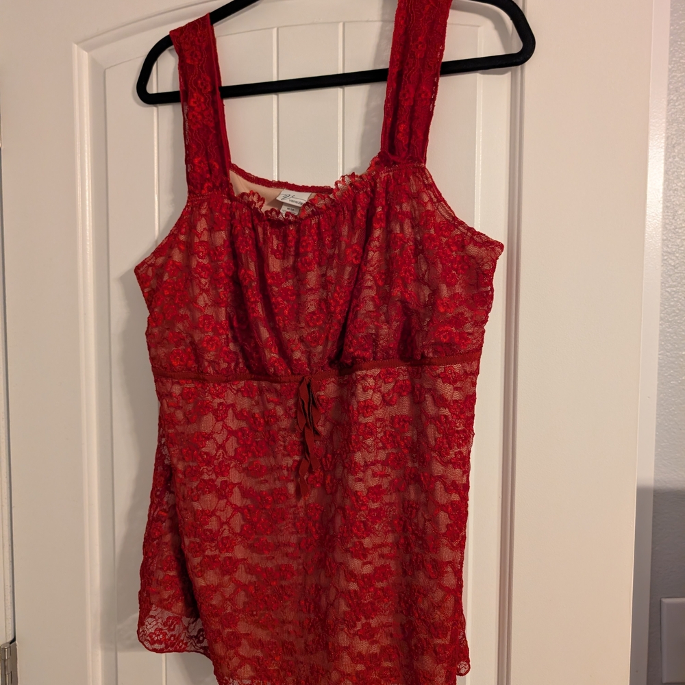 Y2K Venezia Babydoll Tank Women Plus Size 18/20 Red Lace Lined Stretch Fairy 90s